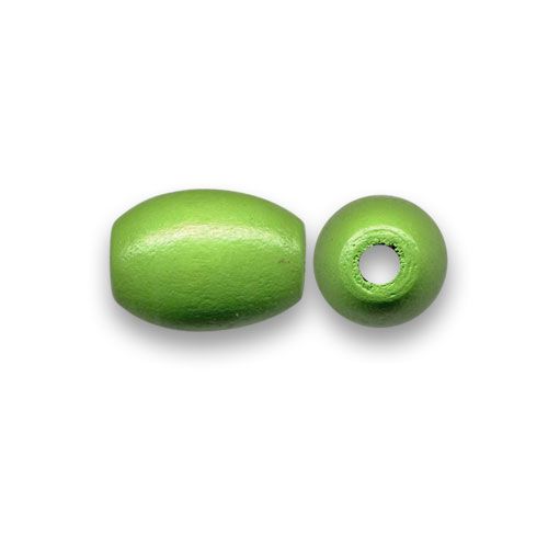 Perle ovale en bois 16x10mm couleur pomme verte