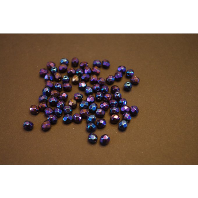 Preciosa 25 perles facettées  6mm  Jet blue iris