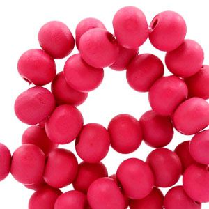 50 perles rondes en bois Ø 8mm couleur rose fuchsia