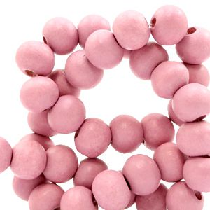 50 perles rondes en bois Ø 8mm couleur rose vintage