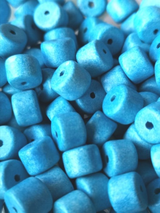 Perles en forme de tube en céramique   8x6mm  couleur Turquoise (x10) 