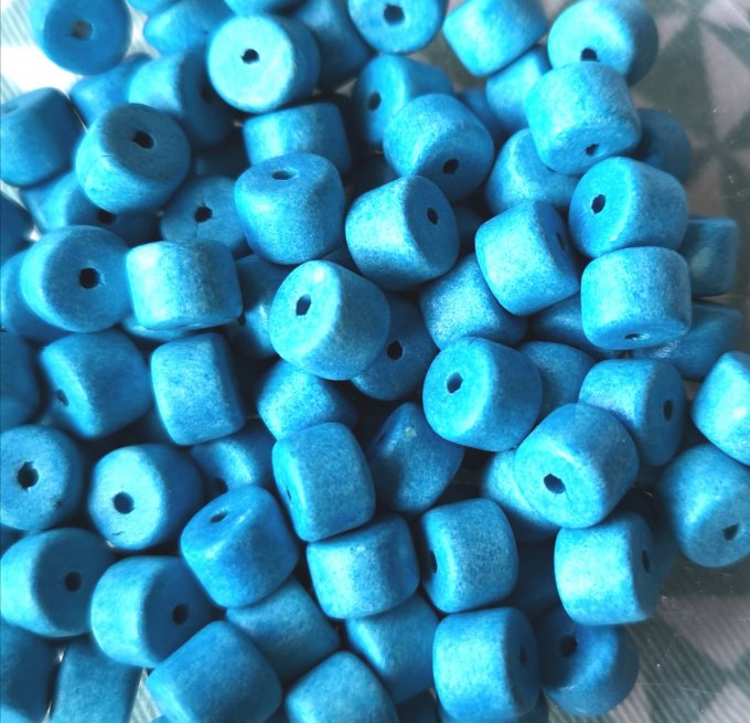 Perles en forme de tube en céramique   8x6mm  couleur Turquoise (x10) 