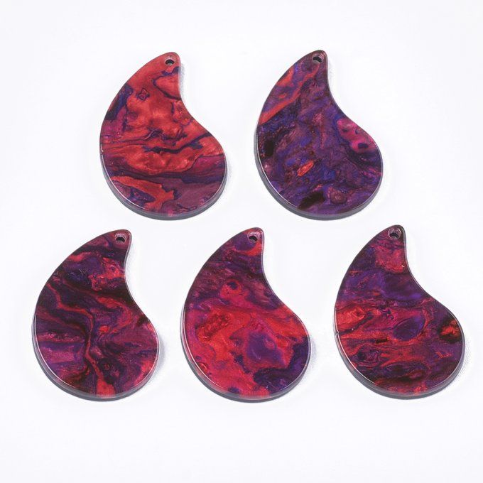 Pendentif ,résine opaque , larme , 27.5x18x2.5mm ,couleur violet rouge