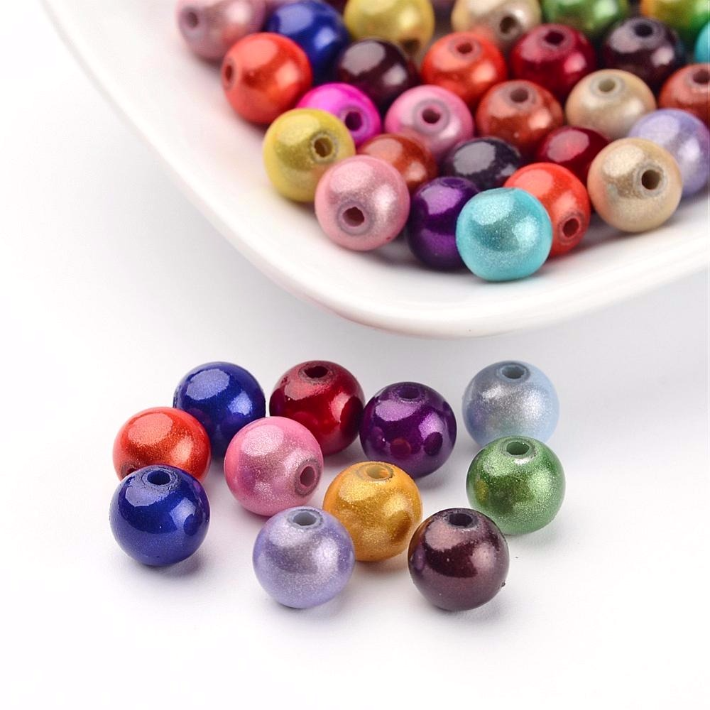 Perles de verre rondes nacrées mélanges